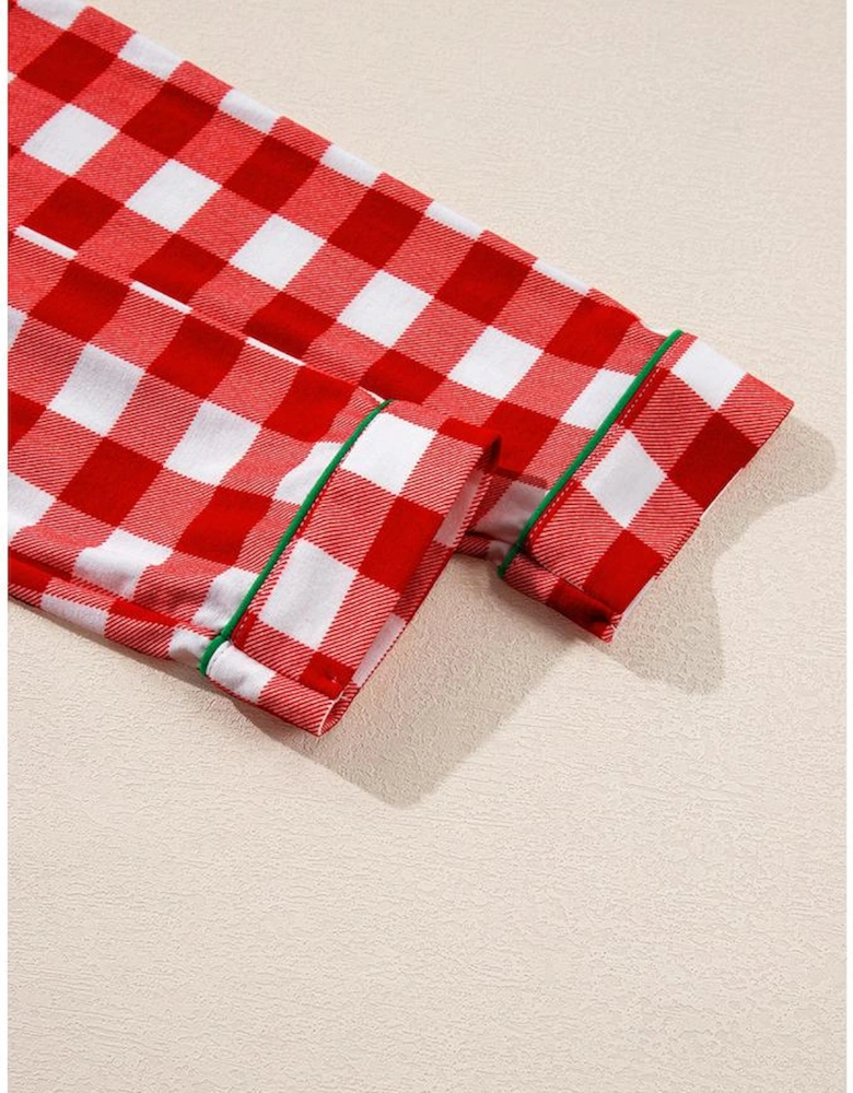 Fiery Red Christmas Plaid Print Shirt and Pants Pajama Set