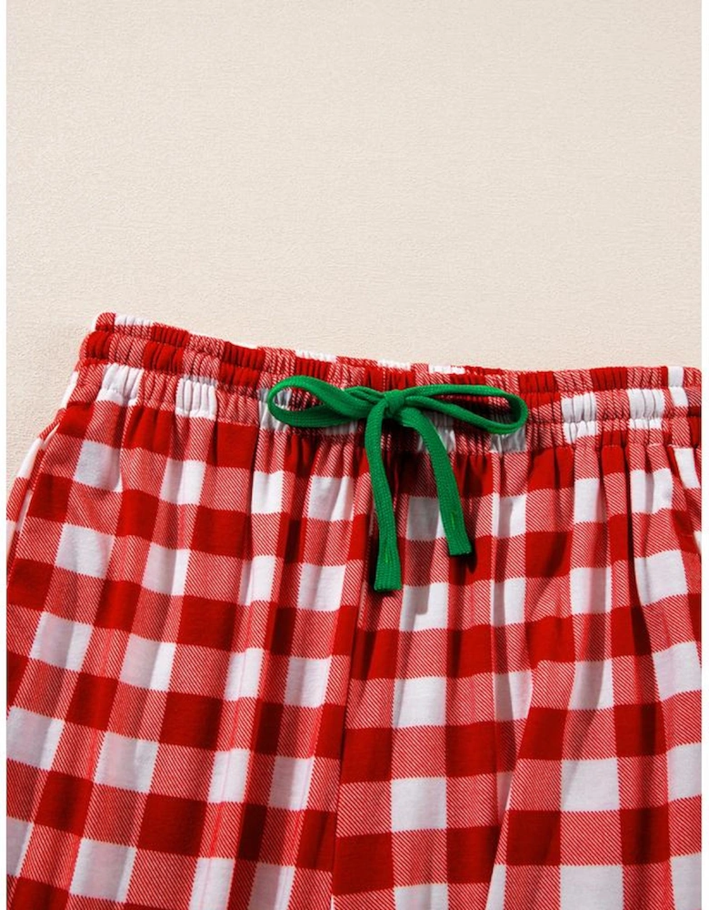 Fiery Red Christmas Plaid Print Shirt and Pants Pajama Set