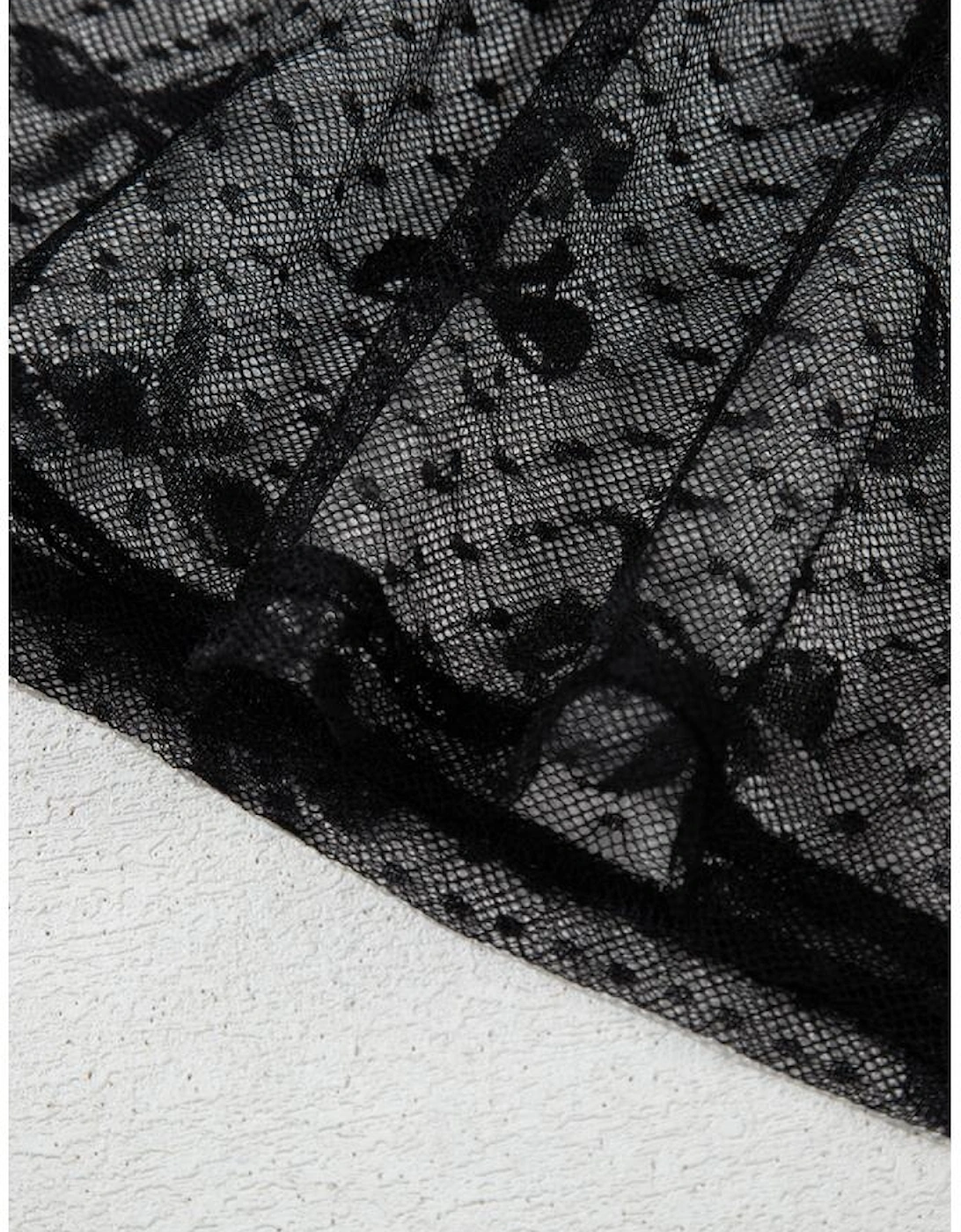 Black Bow Pattern Accent Mesh Long Sleeve Top