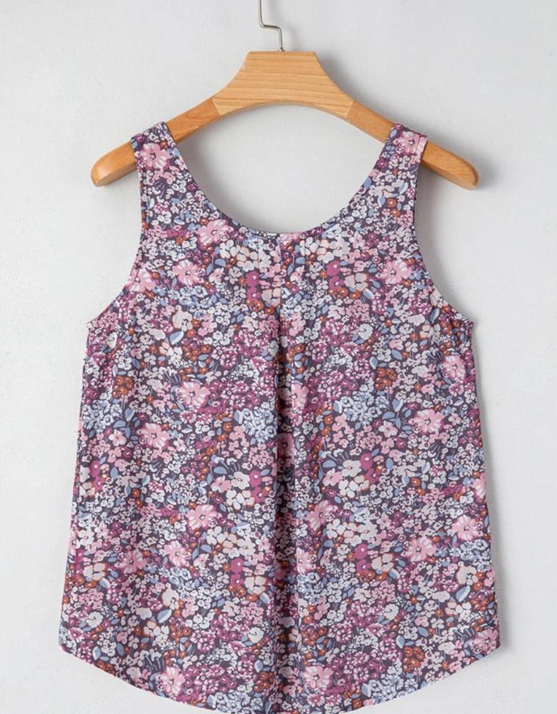 Yellow Boho Floral Pleated Buttoned Front Tank Top