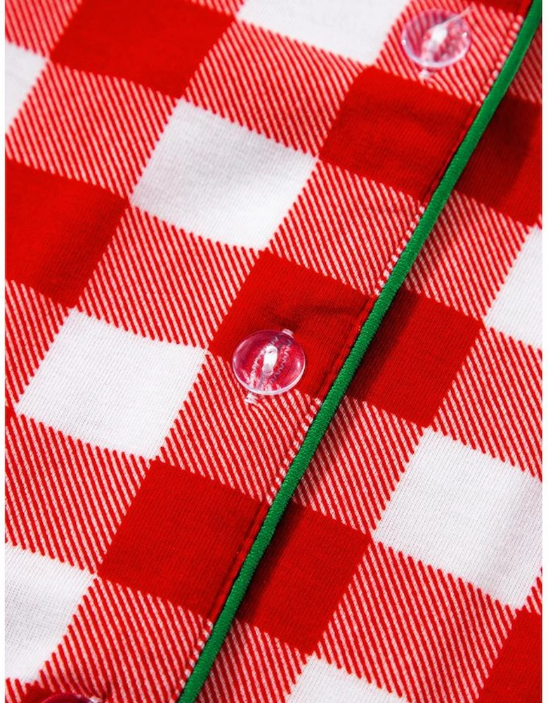 Fiery Red Christmas Plaid Print Shirt and Pants Pajama Set