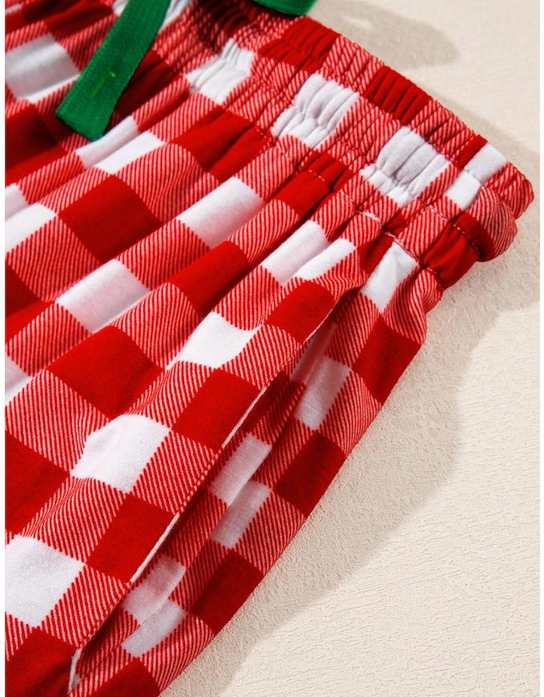 Fiery Red Christmas Plaid Print Shirt and Pants Pajama Set