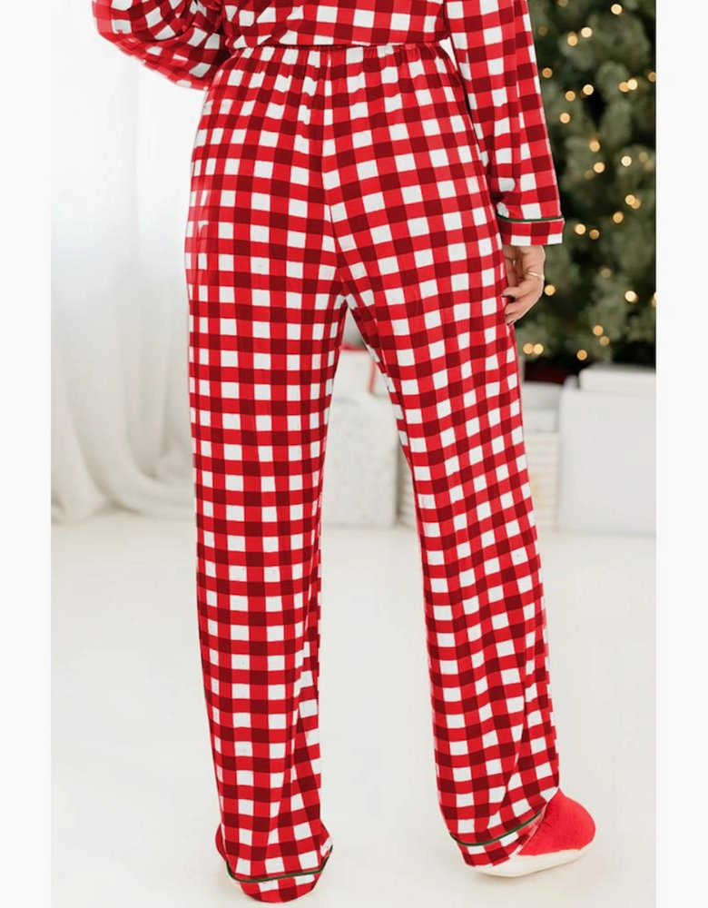 Fiery Red Christmas Plaid Print Shirt and Pants Pajama Set