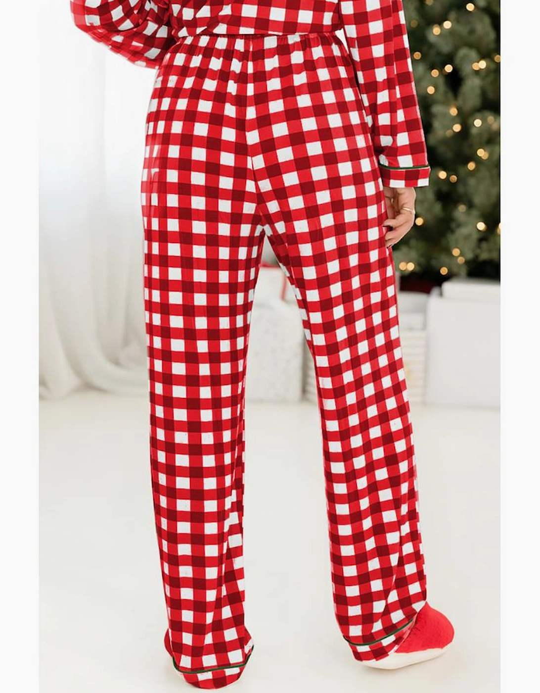 Fiery Red Christmas Plaid Print Shirt and Pants Pajama Set