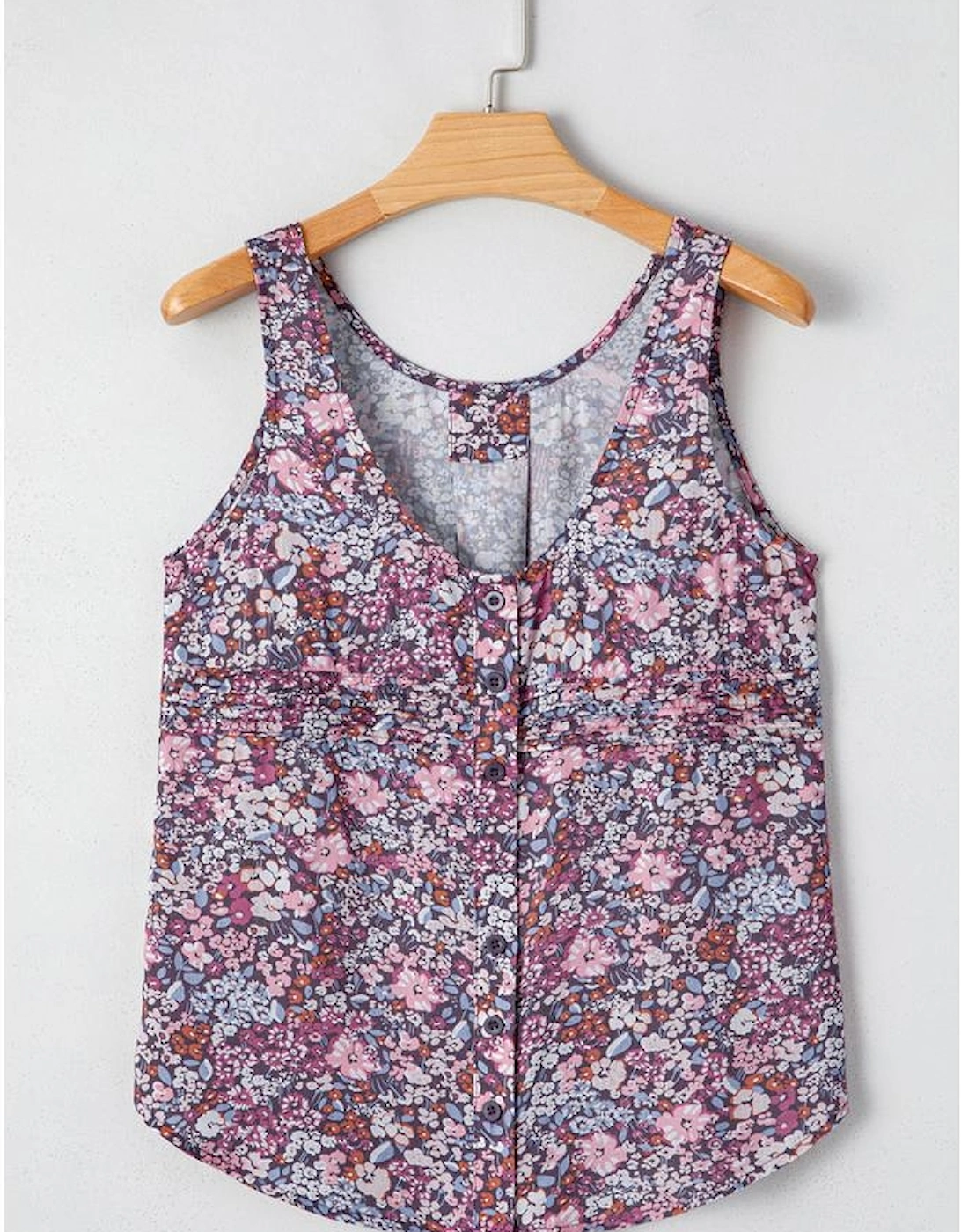 Yellow Boho Floral Pleated Buttoned Front Tank Top