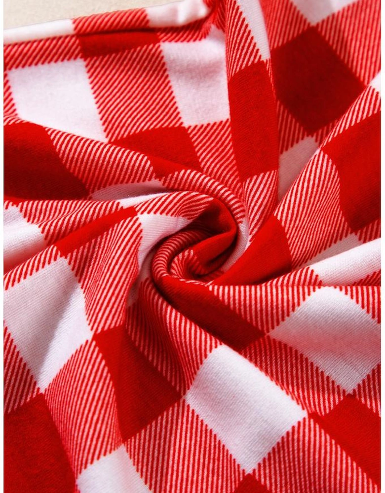 Fiery Red Christmas Plaid Print Shirt and Pants Pajama Set