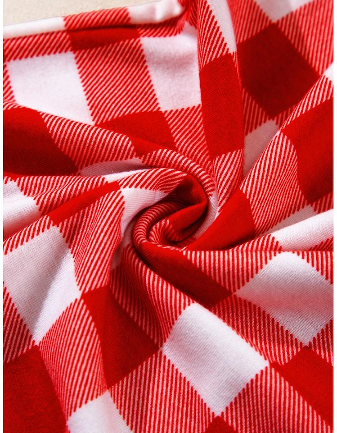 Fiery Red Christmas Plaid Print Shirt and Pants Pajama Set