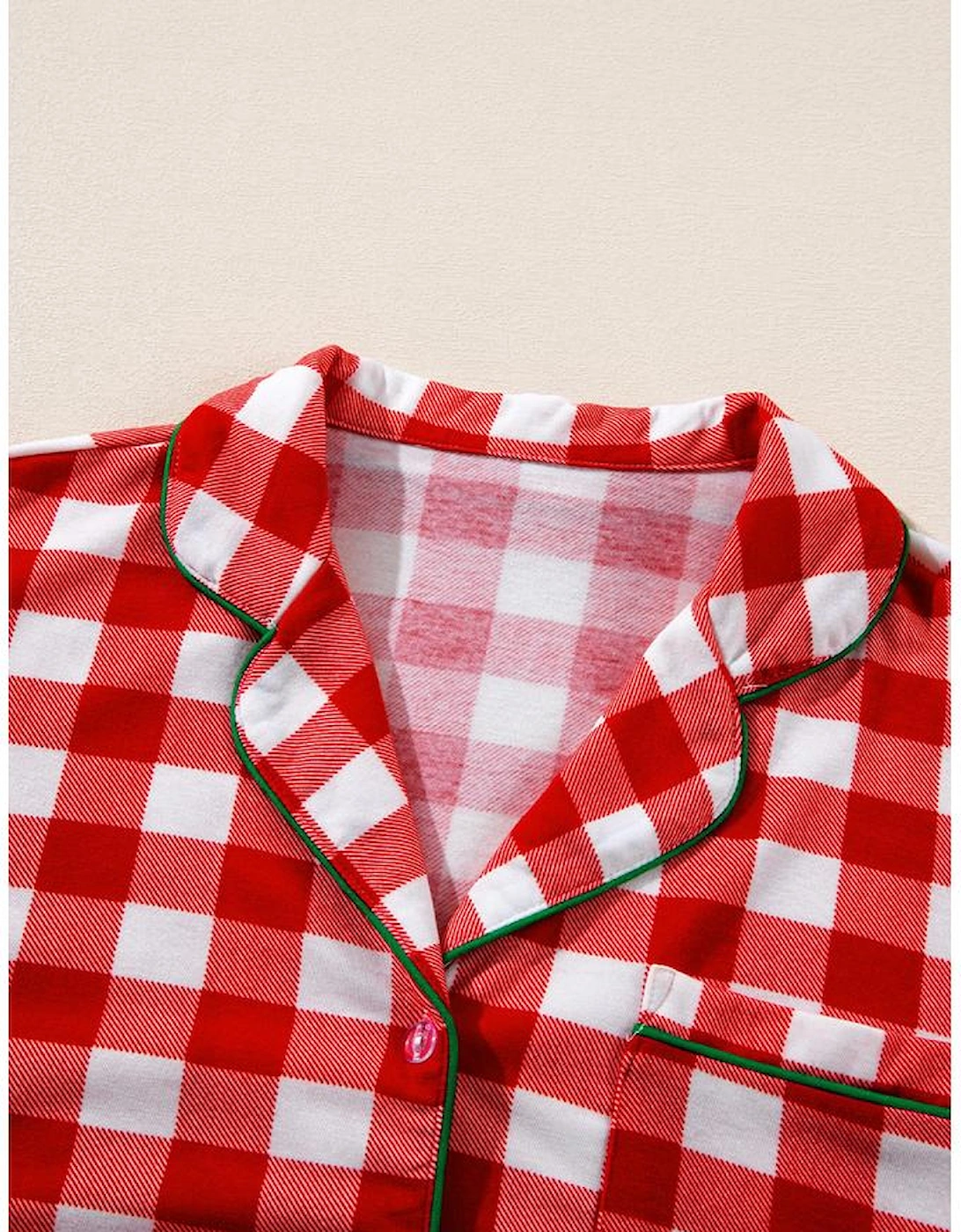 Fiery Red Christmas Plaid Print Shirt and Pants Pajama Set