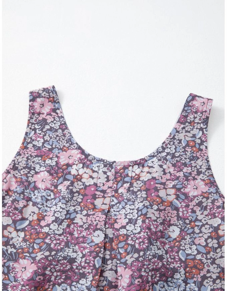 Yellow Boho Floral Pleated Buttoned Front Tank Top