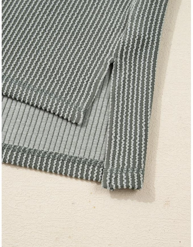 Green Bay Twist Ribbed Exposed Seam Detail Long Sleeve Loose Top