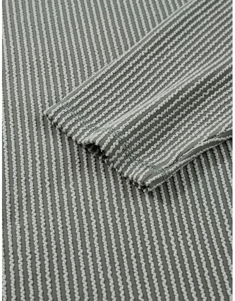 Green Bay Twist Ribbed Exposed Seam Detail Long Sleeve Loose Top