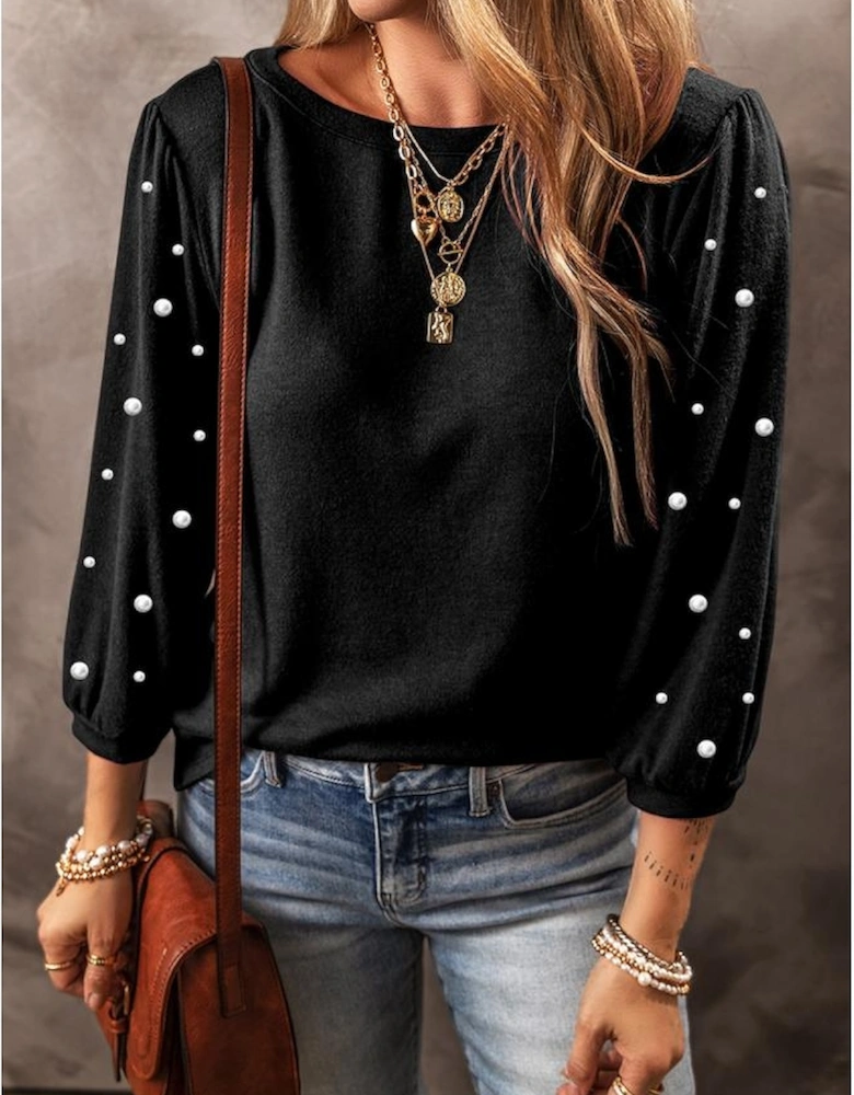 Black Pearl Decor 3/4 Sleeve Crew Neck T Shirt