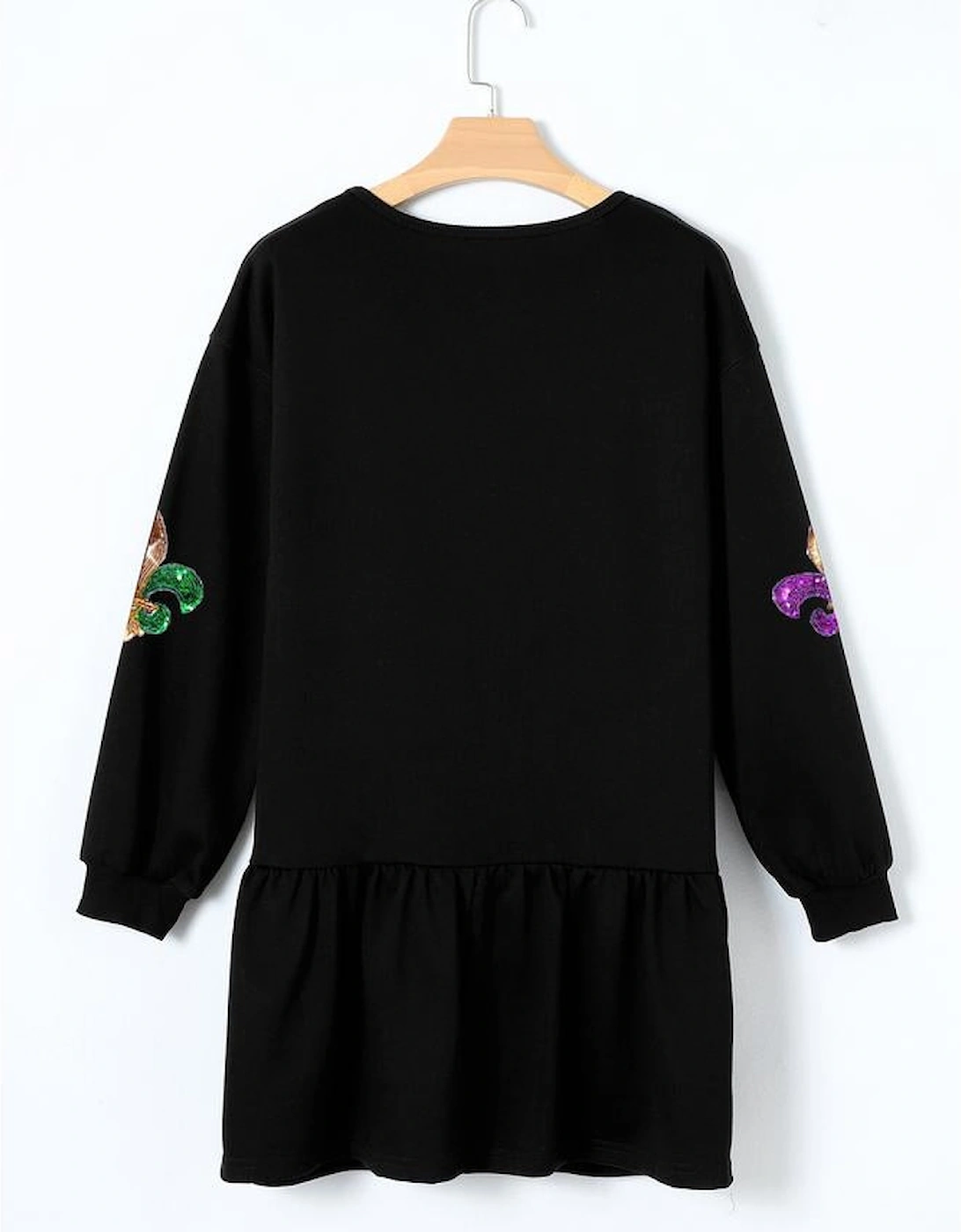 Black Sequin Mardi Gras Symbolic Pattern Pullover Mini Dress