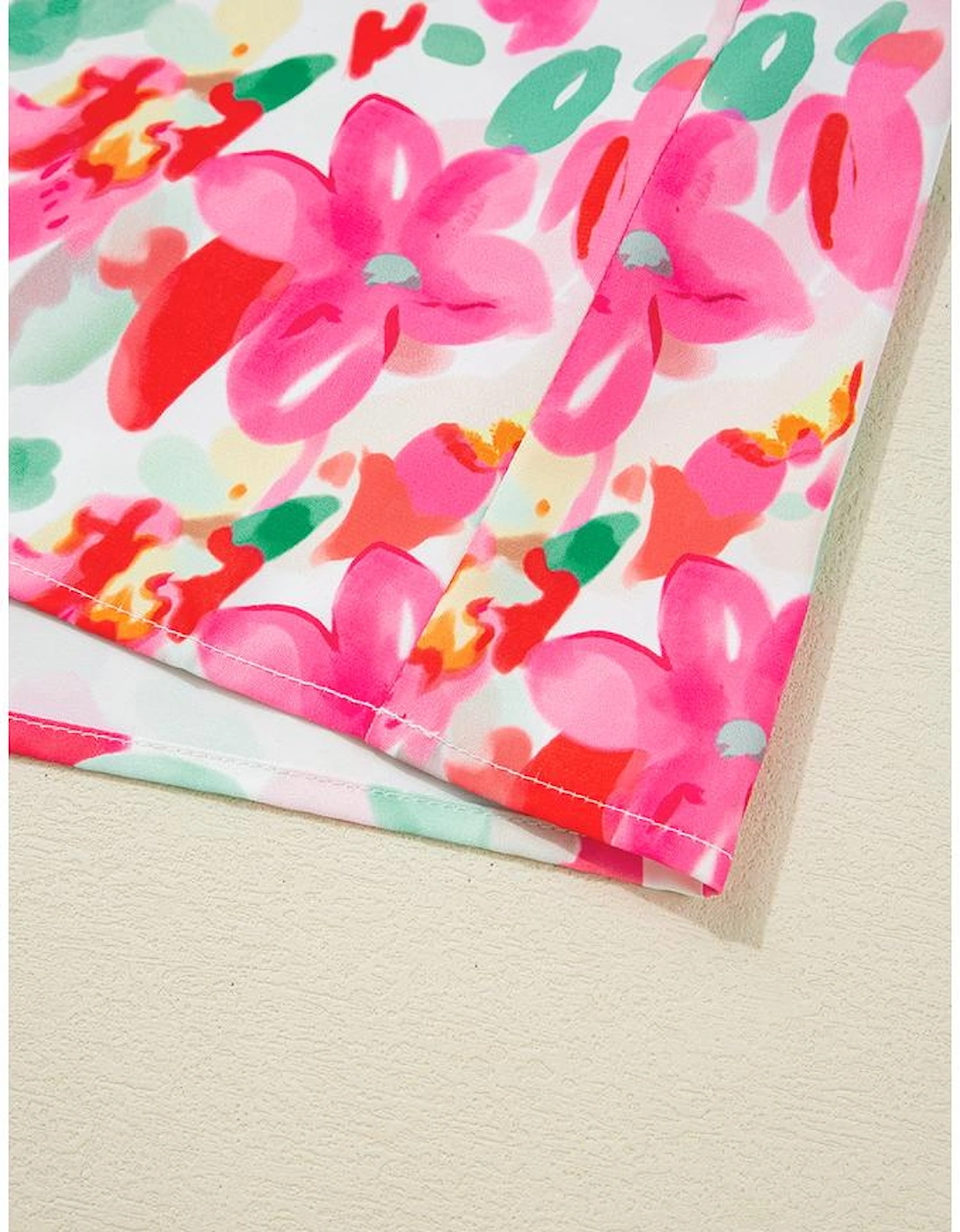 Rose Floral Print Flutter Sleeve Round Neck Casual Blouse