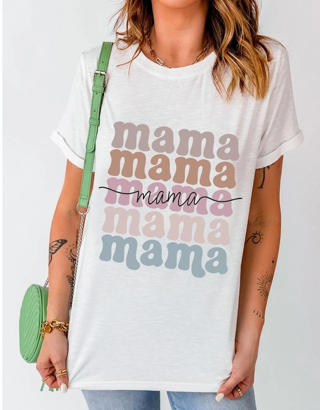 White mama Lettering Printed Crew Neck Tee