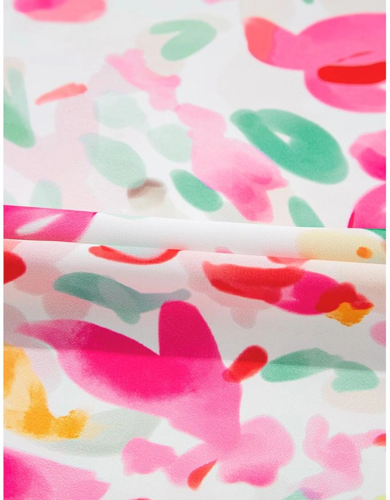 Rose Floral Print Flutter Sleeve Round Neck Casual Blouse