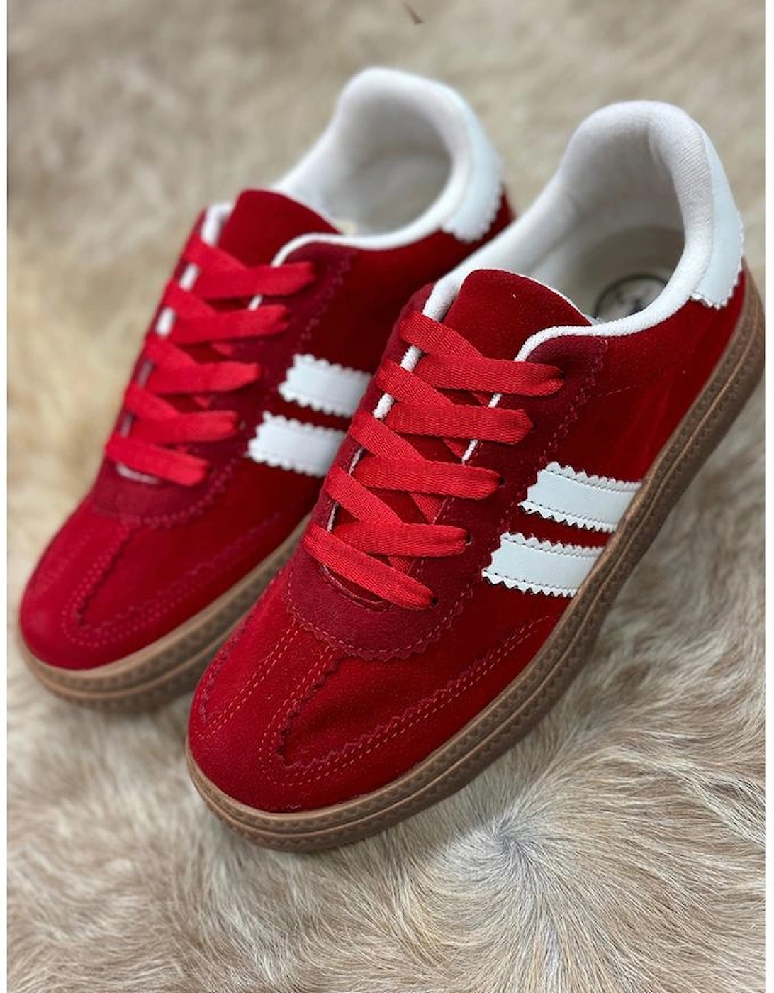 Fiery Red Vintage Striped Patchwork Lace-up Flat Shoes