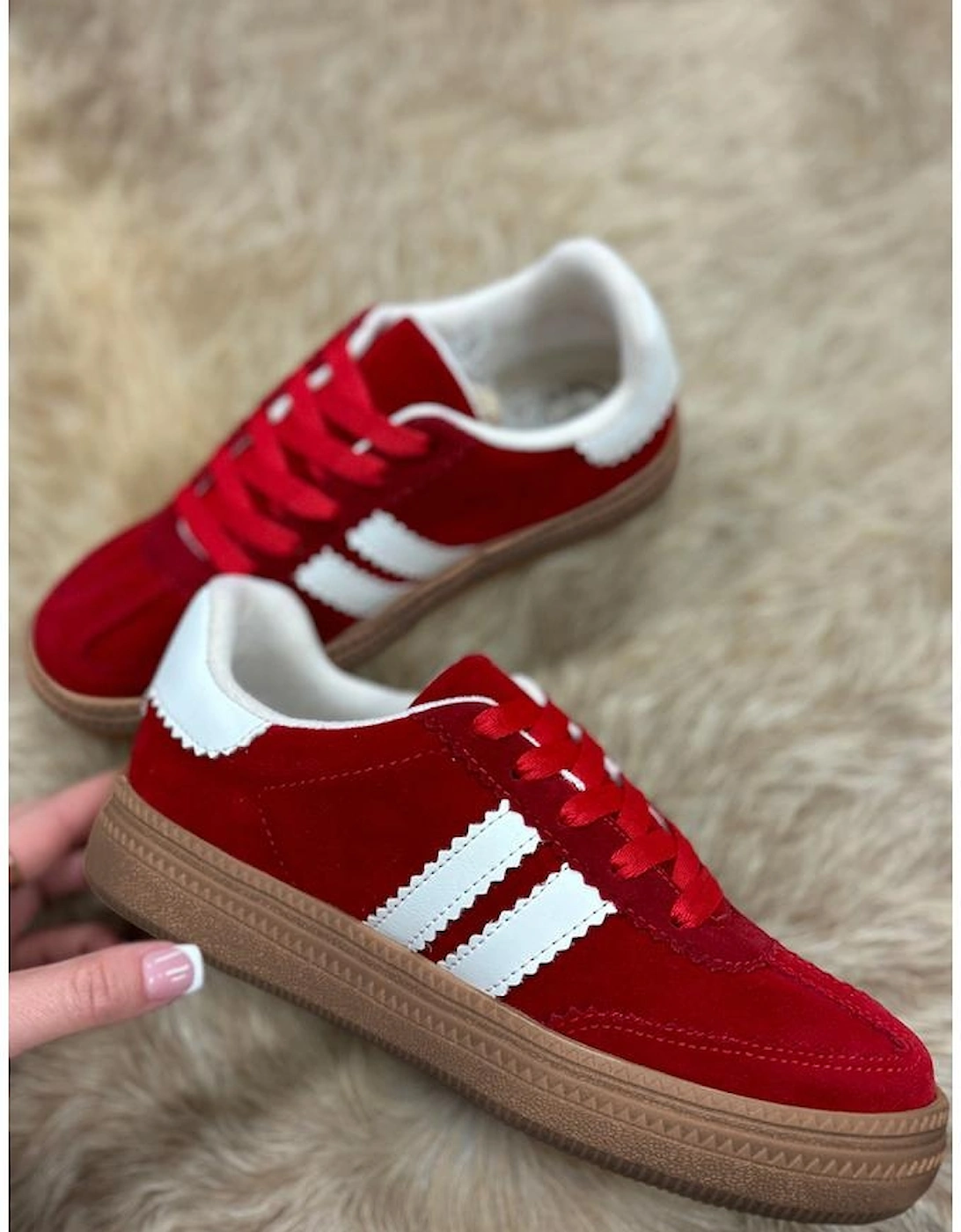 Fiery Red Vintage Striped Patchwork Lace-up Flat Shoes