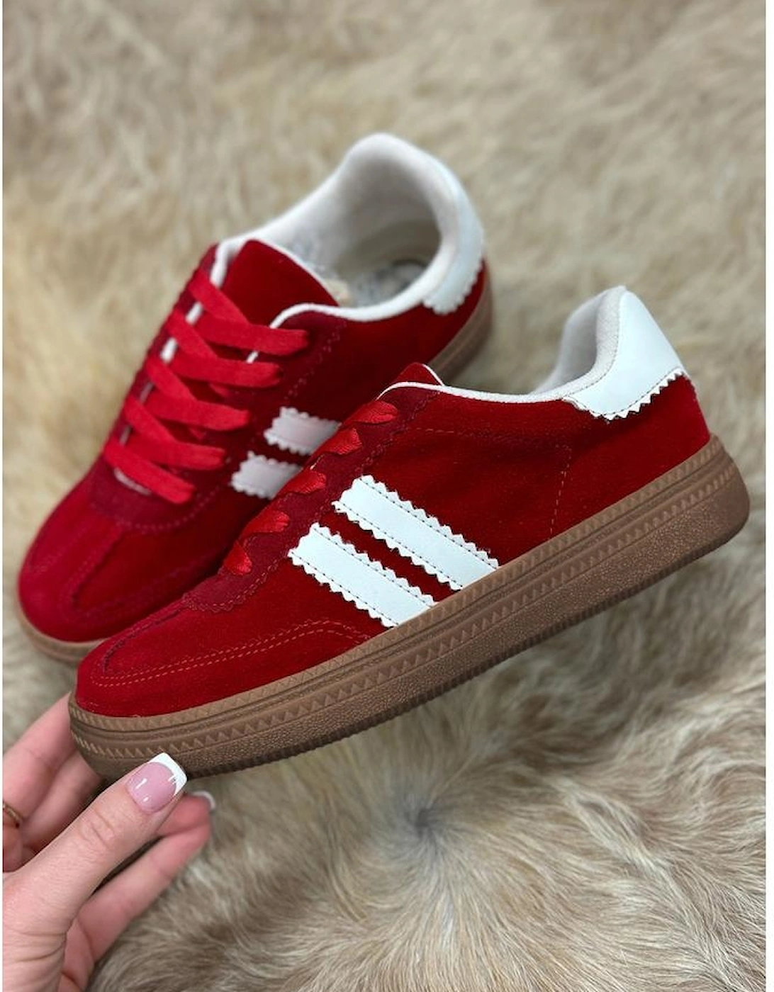 Fiery Red Vintage Striped Patchwork Lace-up Flat Shoes