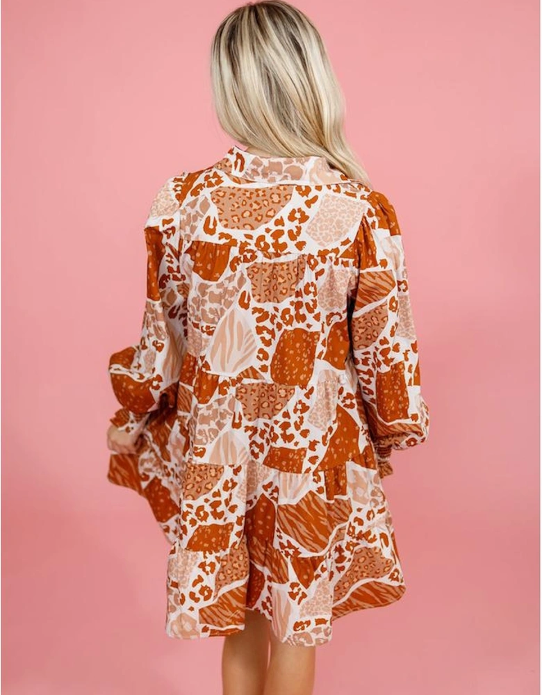 Brown Multi Pattern Swing Dress