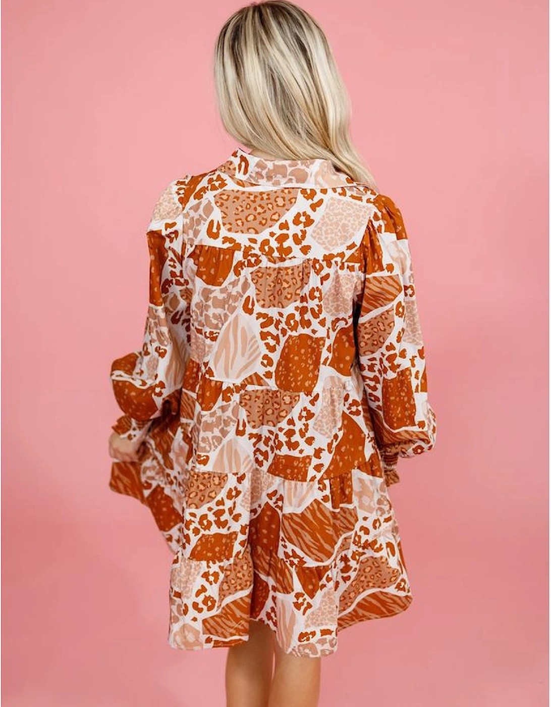 Brown Multi Pattern Swing Dress