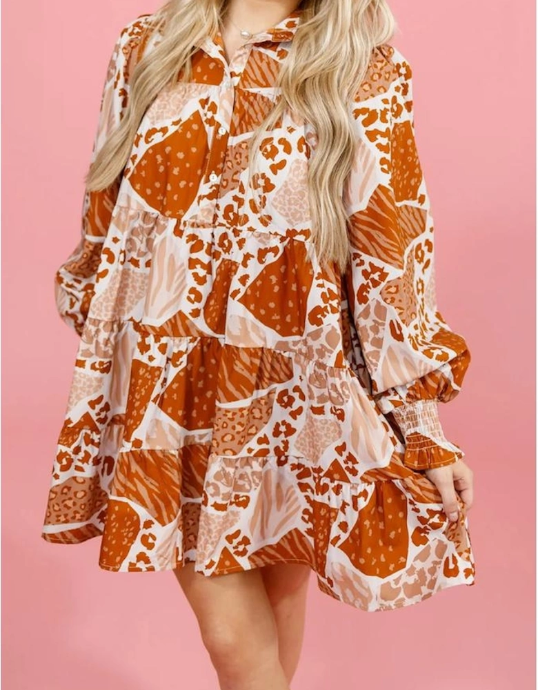 Brown Multi Pattern Swing Dress