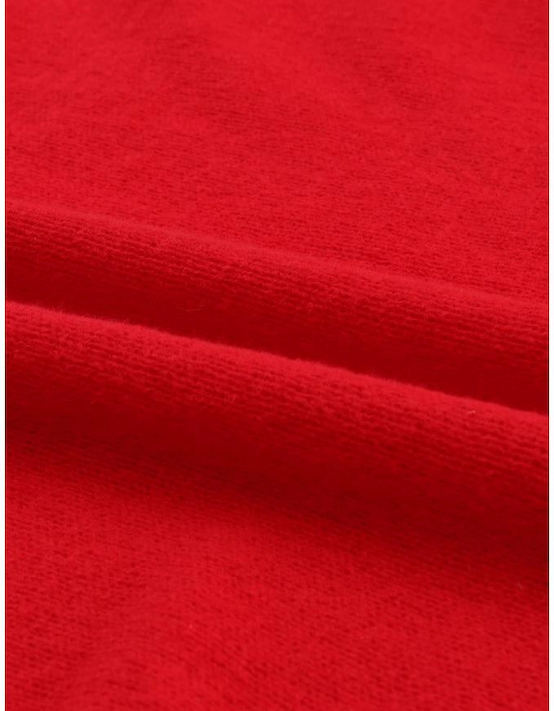 Red Merry Letter Embroidered High Neck Sweater