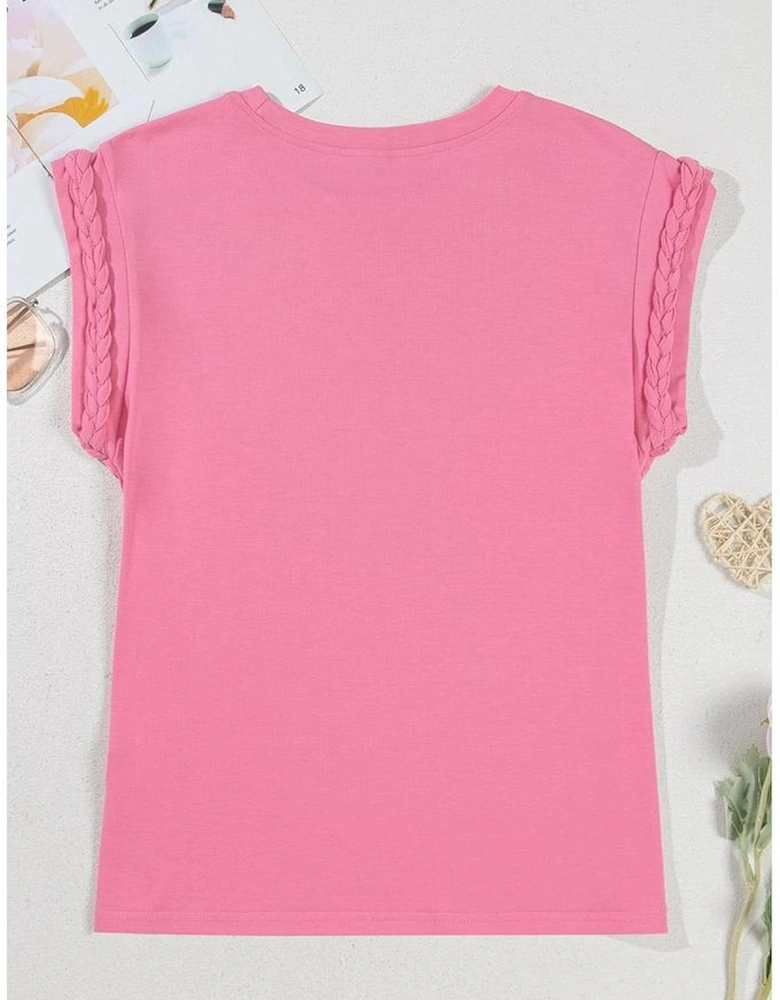 Bonbon Braided Cap Sleeve Crew Neck T Shirt