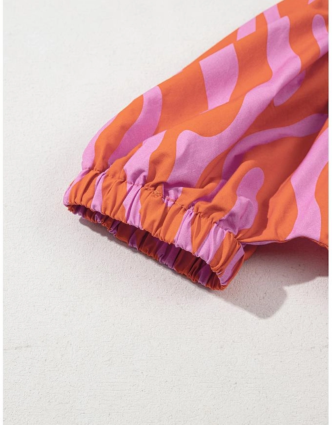 Orange Zebra Stripe Print Ruched Cuff Half Sleeve V Neck Blouse