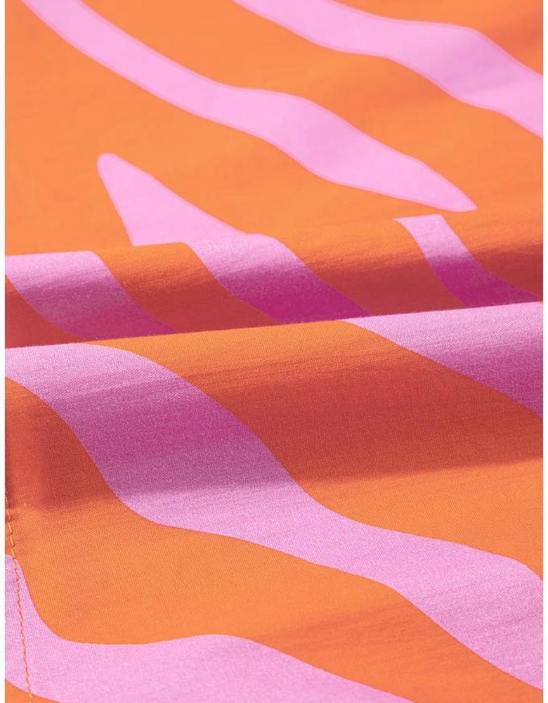 Orange Zebra Stripe Print Ruched Cuff Half Sleeve V Neck Blouse