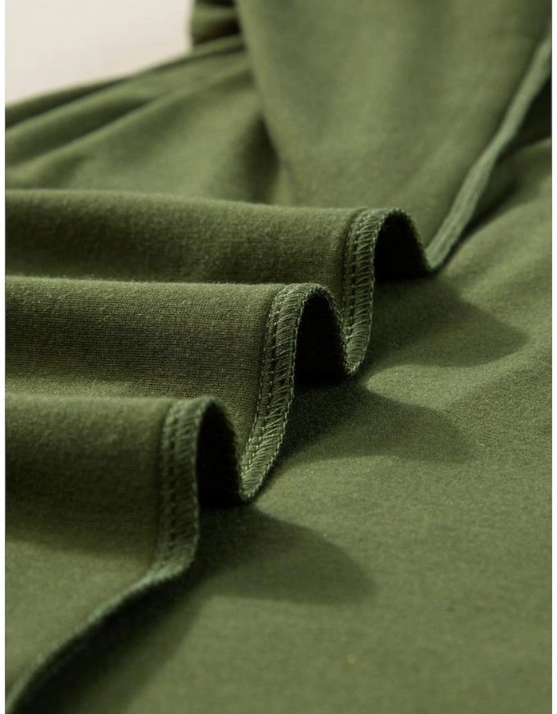 Fern Green Notched Neck Pleated Puff Sleeve Shift T-shirt Dress