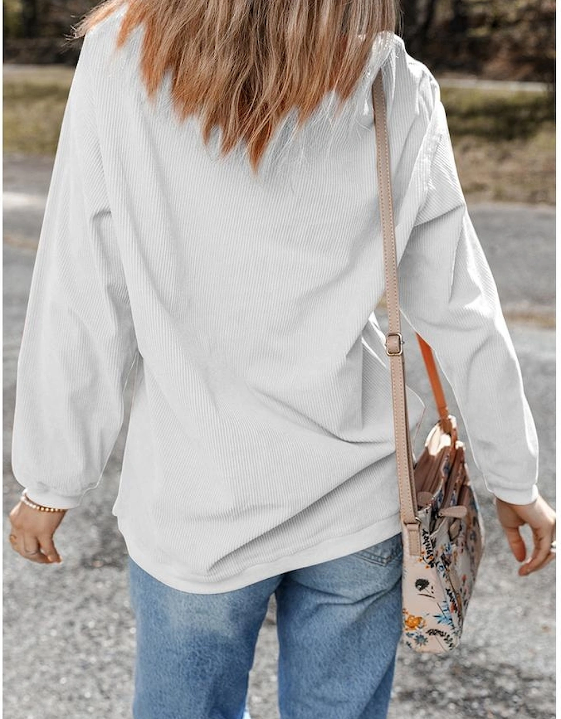 White Floral Rabbit with Glasses Graphic Corded Easter Sweatshirt