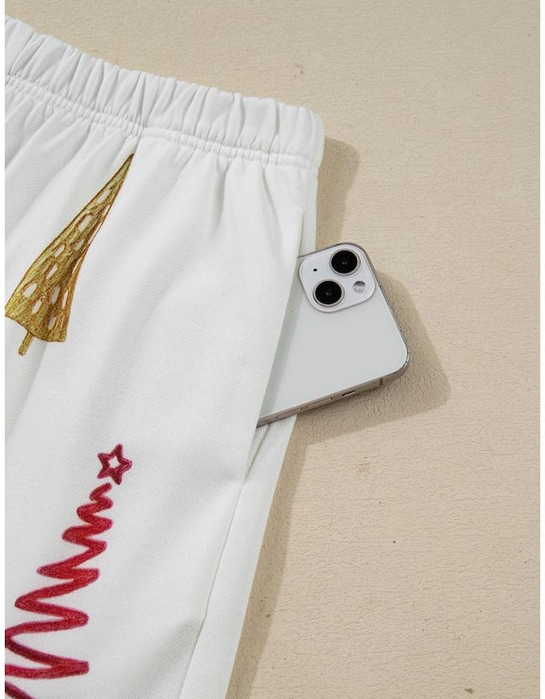 White Stripe Multi Christmas Tree Long Sleeve Top and Shorts 2pcs Lounge Set