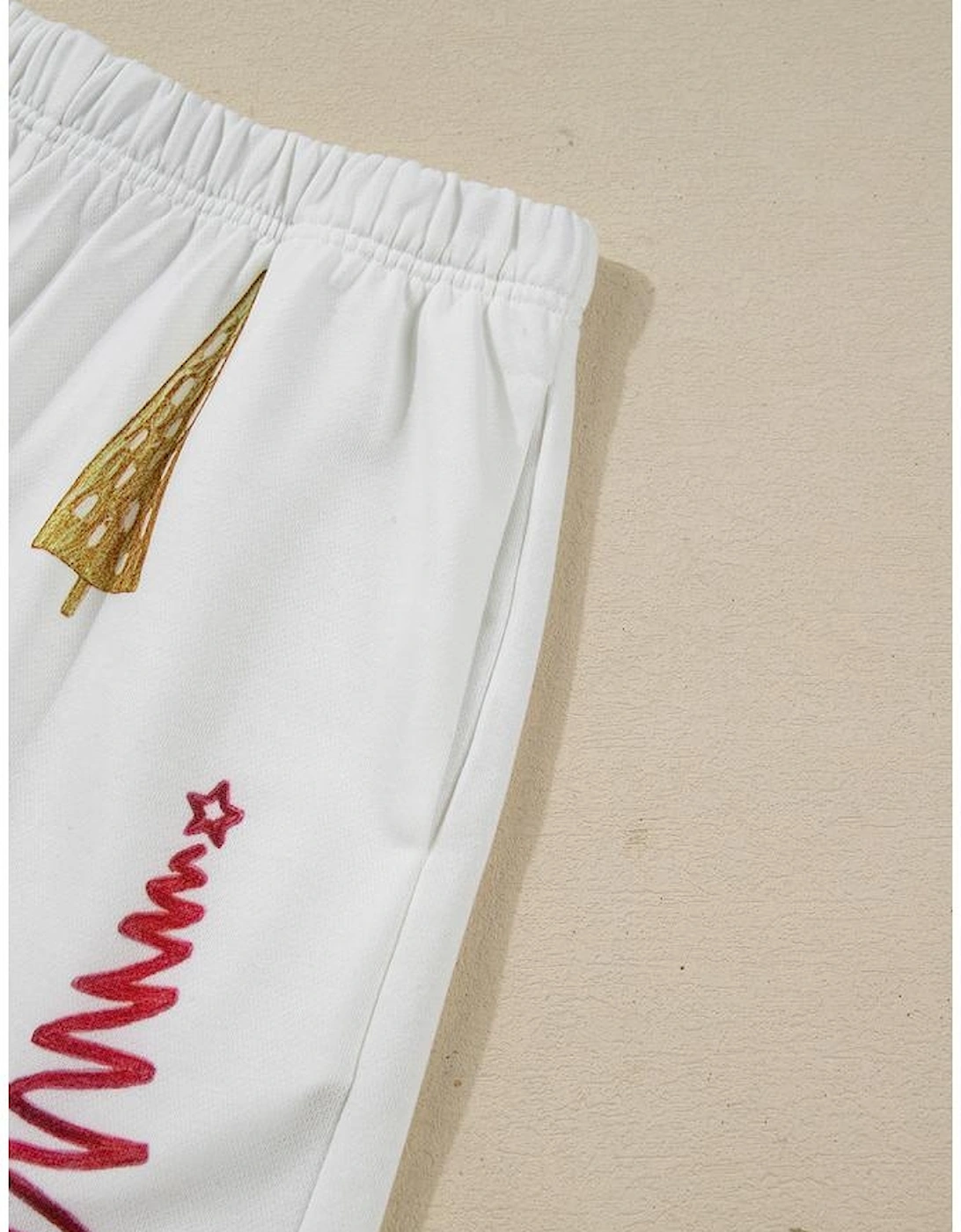 White Stripe Multi Christmas Tree Long Sleeve Top and Shorts 2pcs Lounge Set