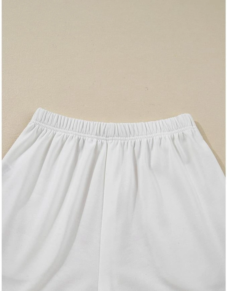 White Stripe Multi Christmas Tree Long Sleeve Top and Shorts 2pcs Lounge Set