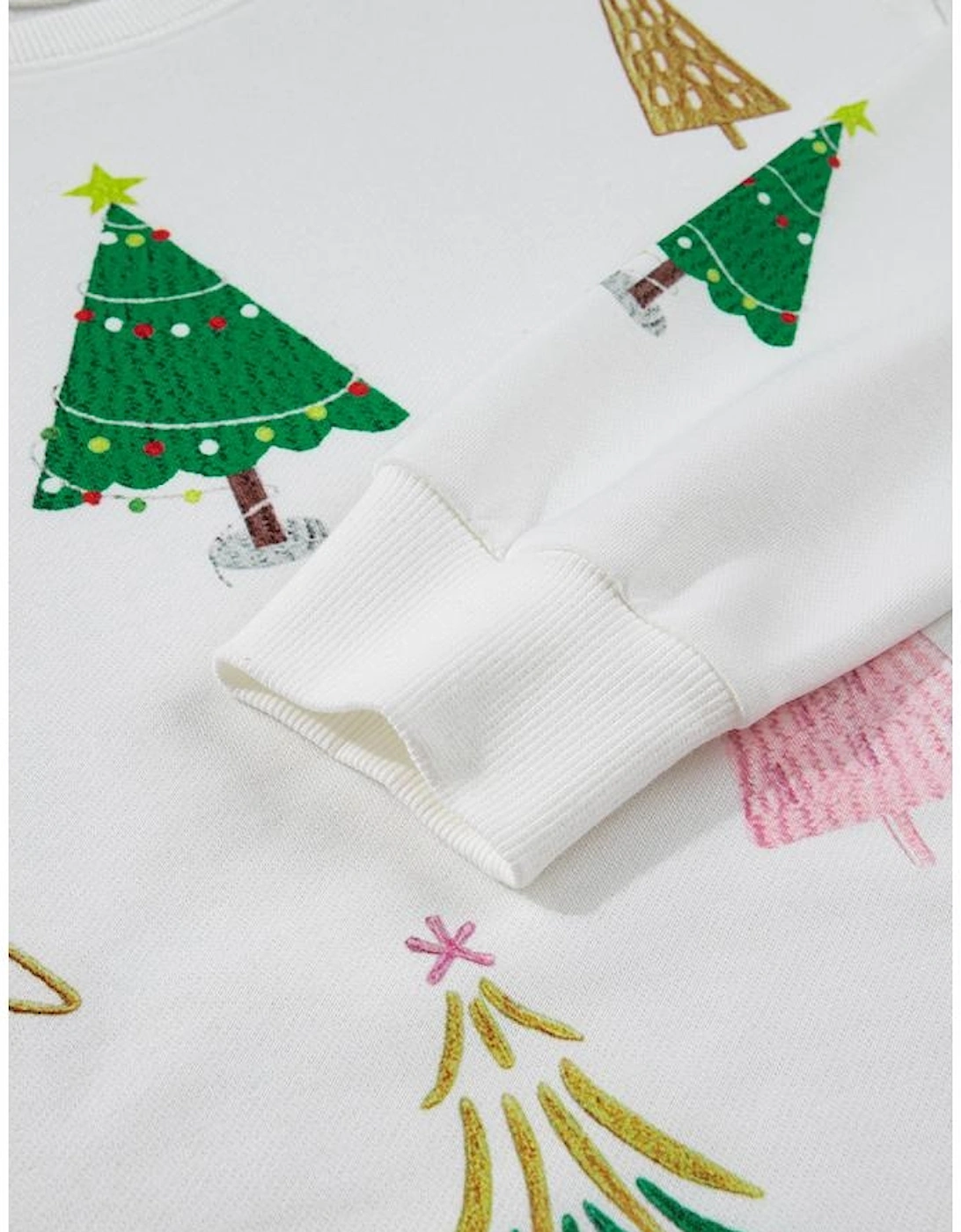 White Stripe Multi Christmas Tree Long Sleeve Top and Shorts 2pcs Lounge Set