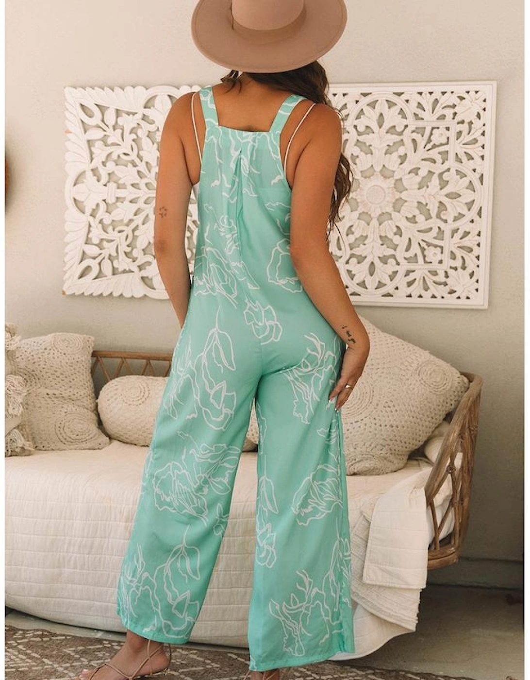 Moonlight Jade Printed Bib Wide Leg Overalls, 13 of 12