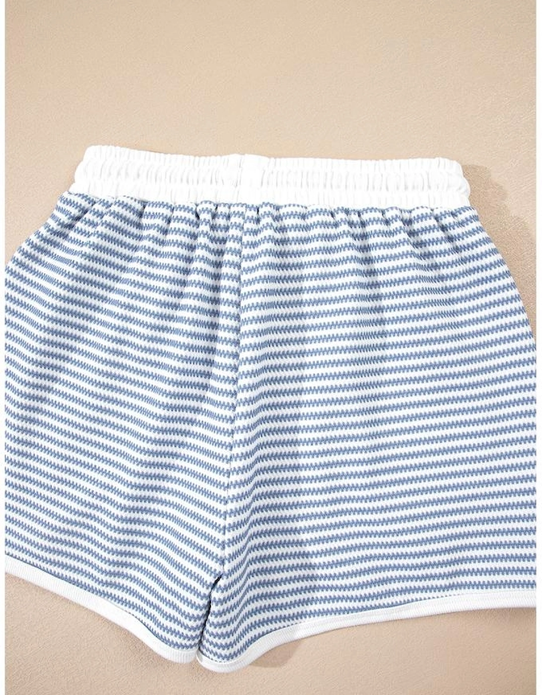 Myosotis Contrast Trim Striped Vest Drawstring Shorts Set