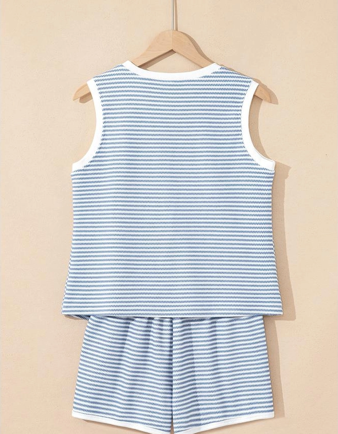 Myosotis Contrast Trim Striped Vest Drawstring Shorts Set