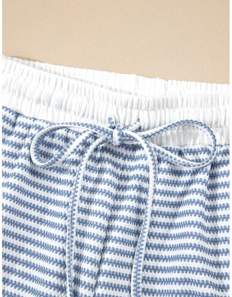 Myosotis Contrast Trim Striped Vest Drawstring Shorts Set