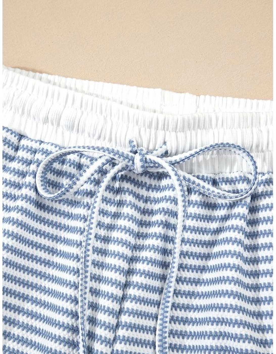 Myosotis Contrast Trim Striped Vest Drawstring Shorts Set