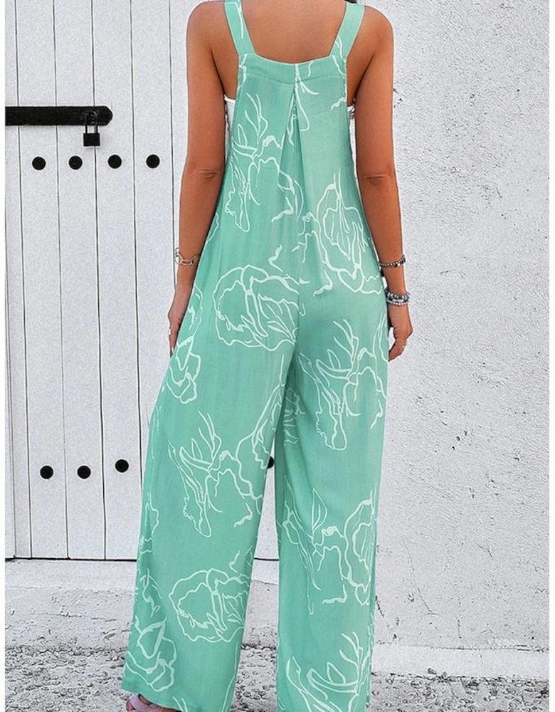 Moonlight Jade Printed Bib Wide Leg Overalls