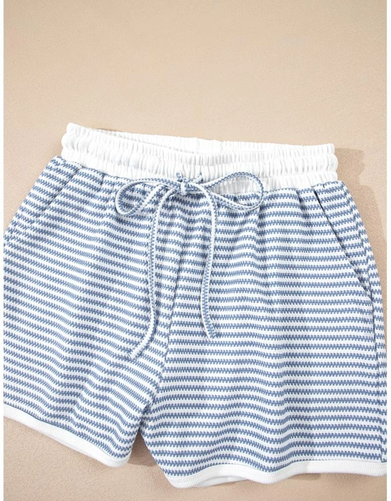 Myosotis Contrast Trim Striped Vest Drawstring Shorts Set
