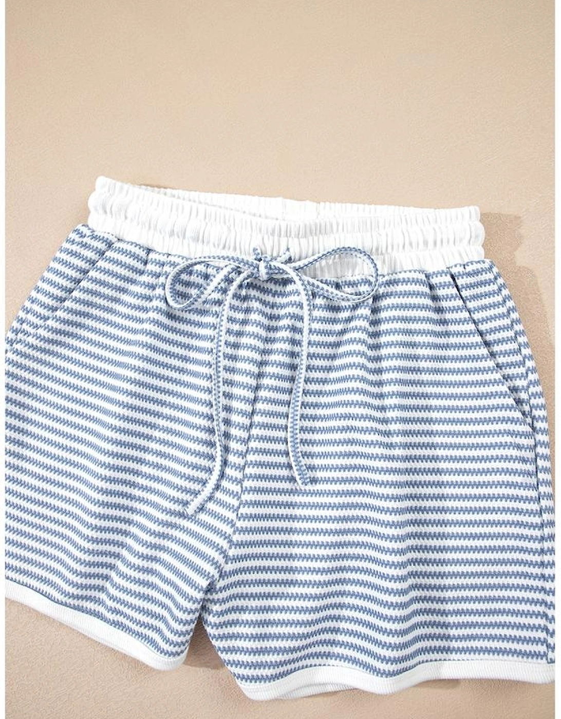 Myosotis Contrast Trim Striped Vest Drawstring Shorts Set