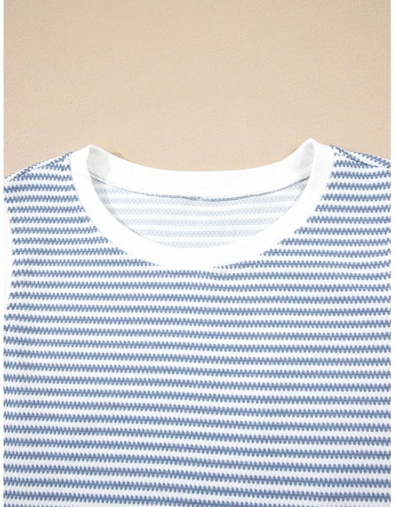 Myosotis Contrast Trim Striped Vest Drawstring Shorts Set