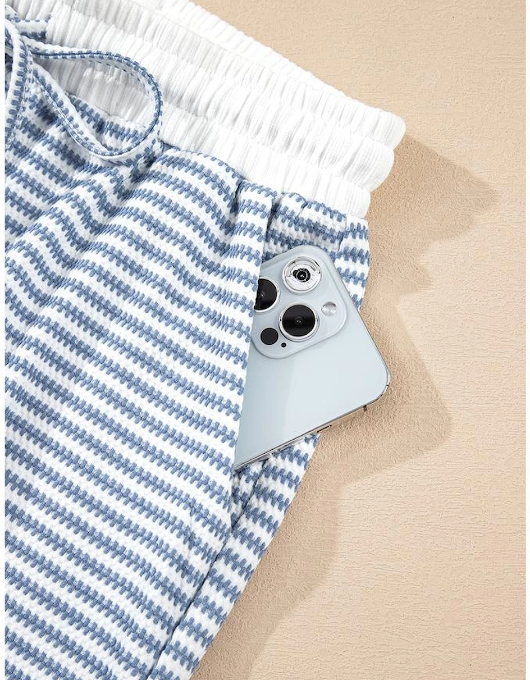 Myosotis Contrast Trim Striped Vest Drawstring Shorts Set