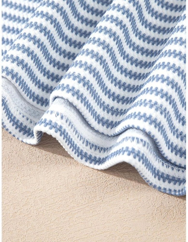 Myosotis Contrast Trim Striped Vest Drawstring Shorts Set