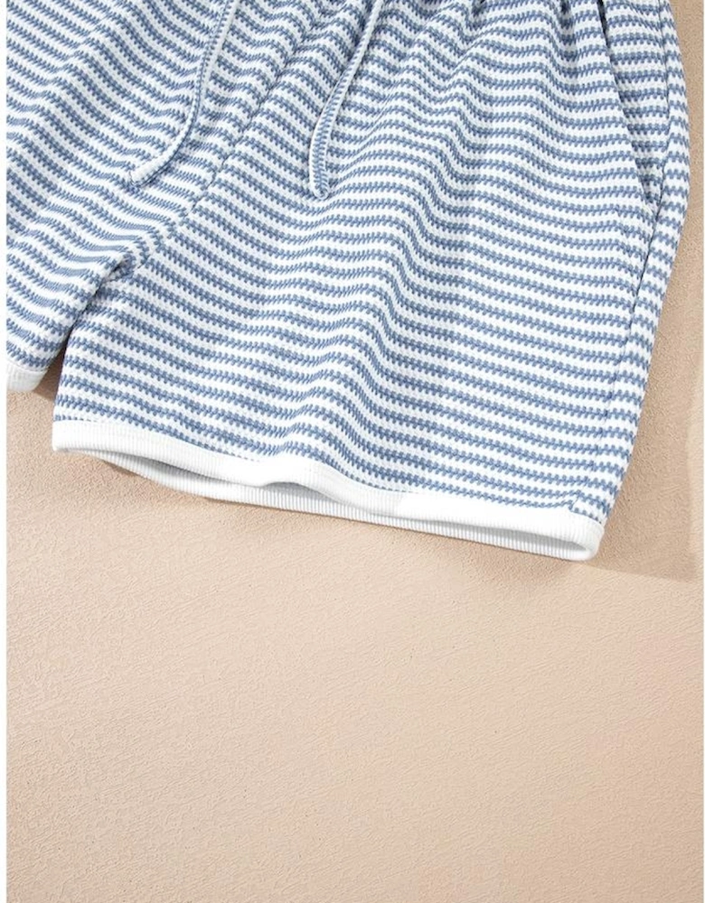 Myosotis Contrast Trim Striped Vest Drawstring Shorts Set