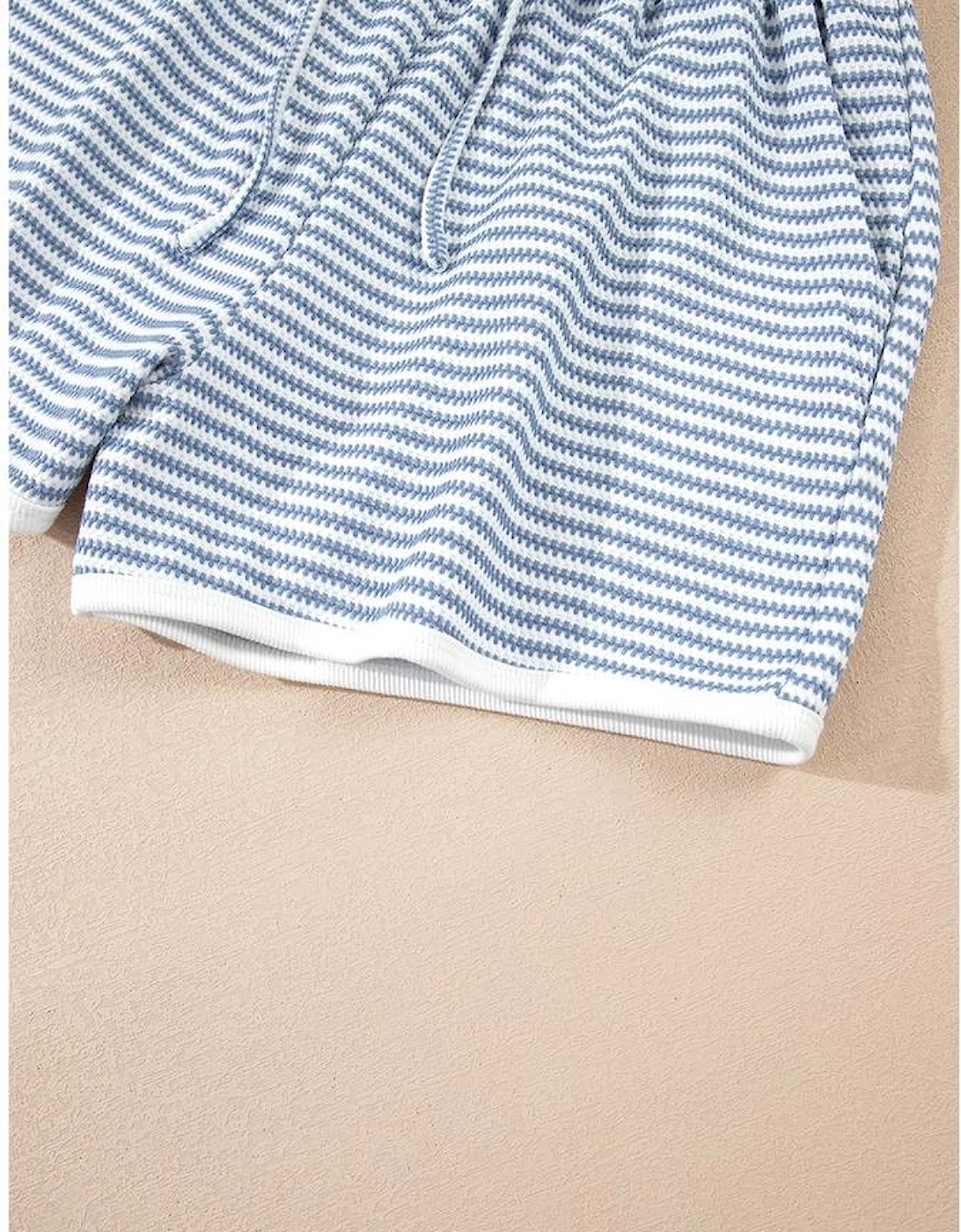 Myosotis Contrast Trim Striped Vest Drawstring Shorts Set