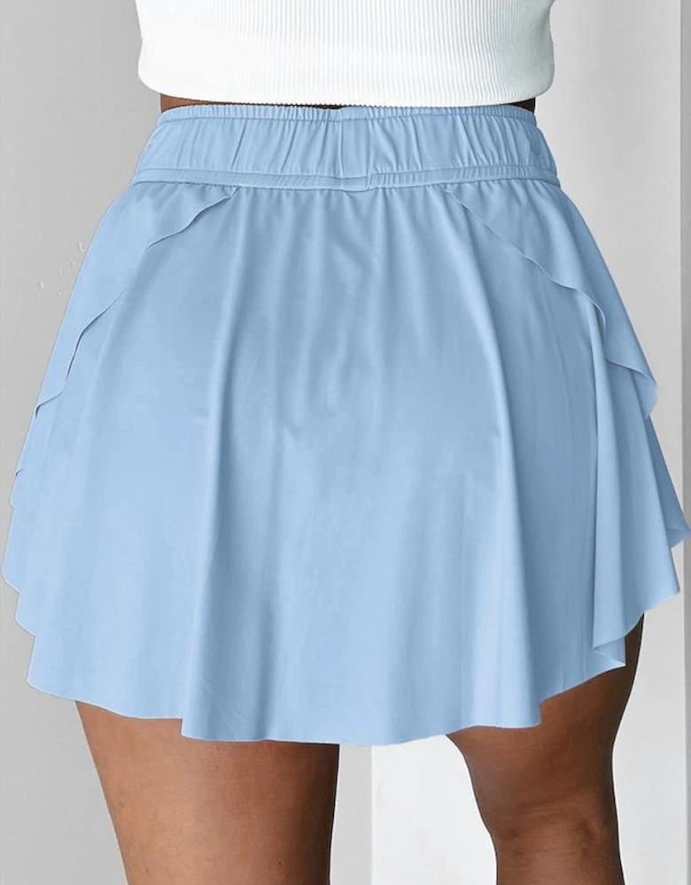Sky Blue Drawstring High Waist Lined Tennis Skorts